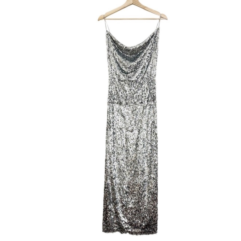 NWT Zara Silver Sequin Maxi Dress Size S - Picture 9 of 16